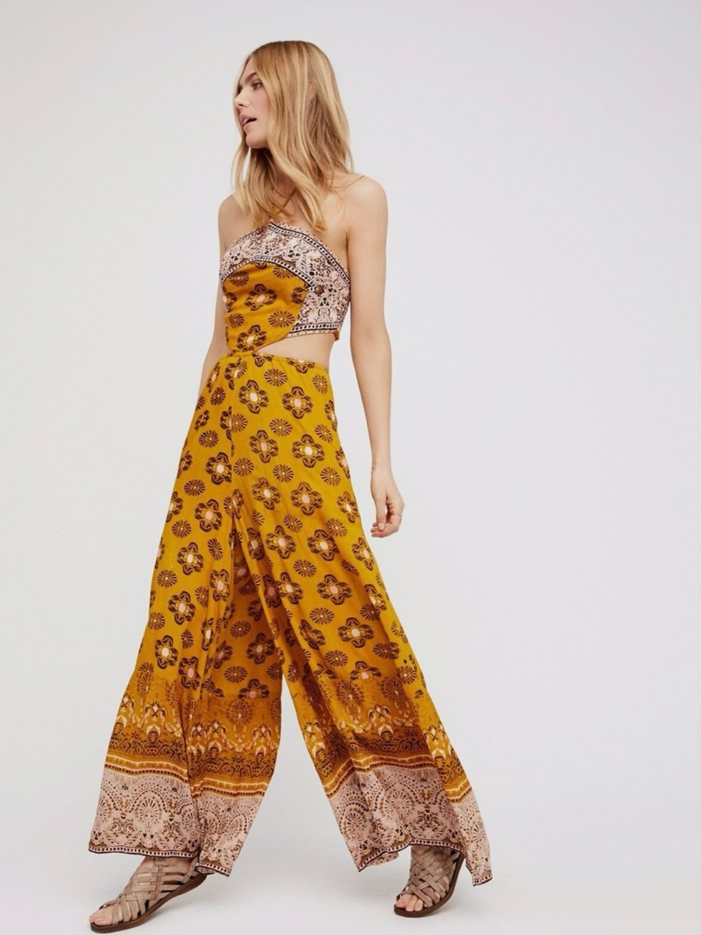 Free People Mariabelle Yellow Mustard Jumpsuit Moraccan